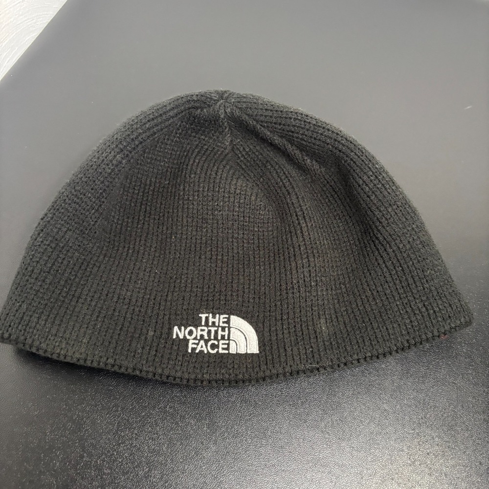THE NORTH FACE Ribbed Ski Beanie Hat Winter Cap Black Spellout Unisex Adult OS